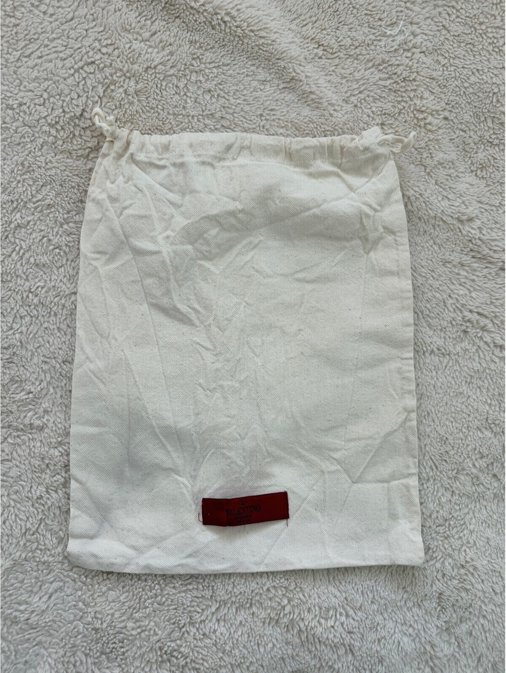 Valentino Garavani Cream Drawstring Dust Bag Red Label Made in Italy